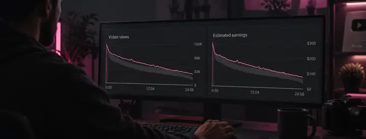 Channel analytics showing video views and estimated earnings