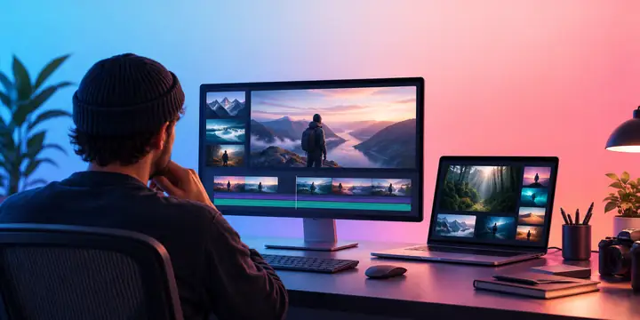 Digital production screens in a media workspace