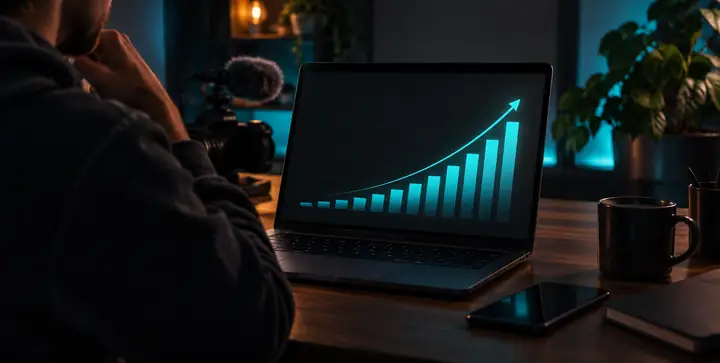 Monthly creator earnings overview with a strong upward trend